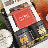 Gavekurv - ønsk tillykke med to flasker Cava, Summerbird og Lakrids by Bülow