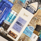 Stor blå gin & tonic kurv til far med Warner's, Hayman's og snacks